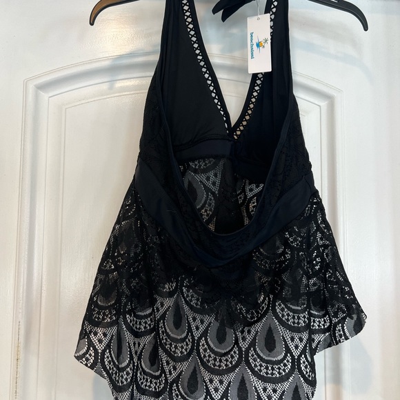 Halter Neck Ruffle Hem Tankini top black large - Picture 6 of 9